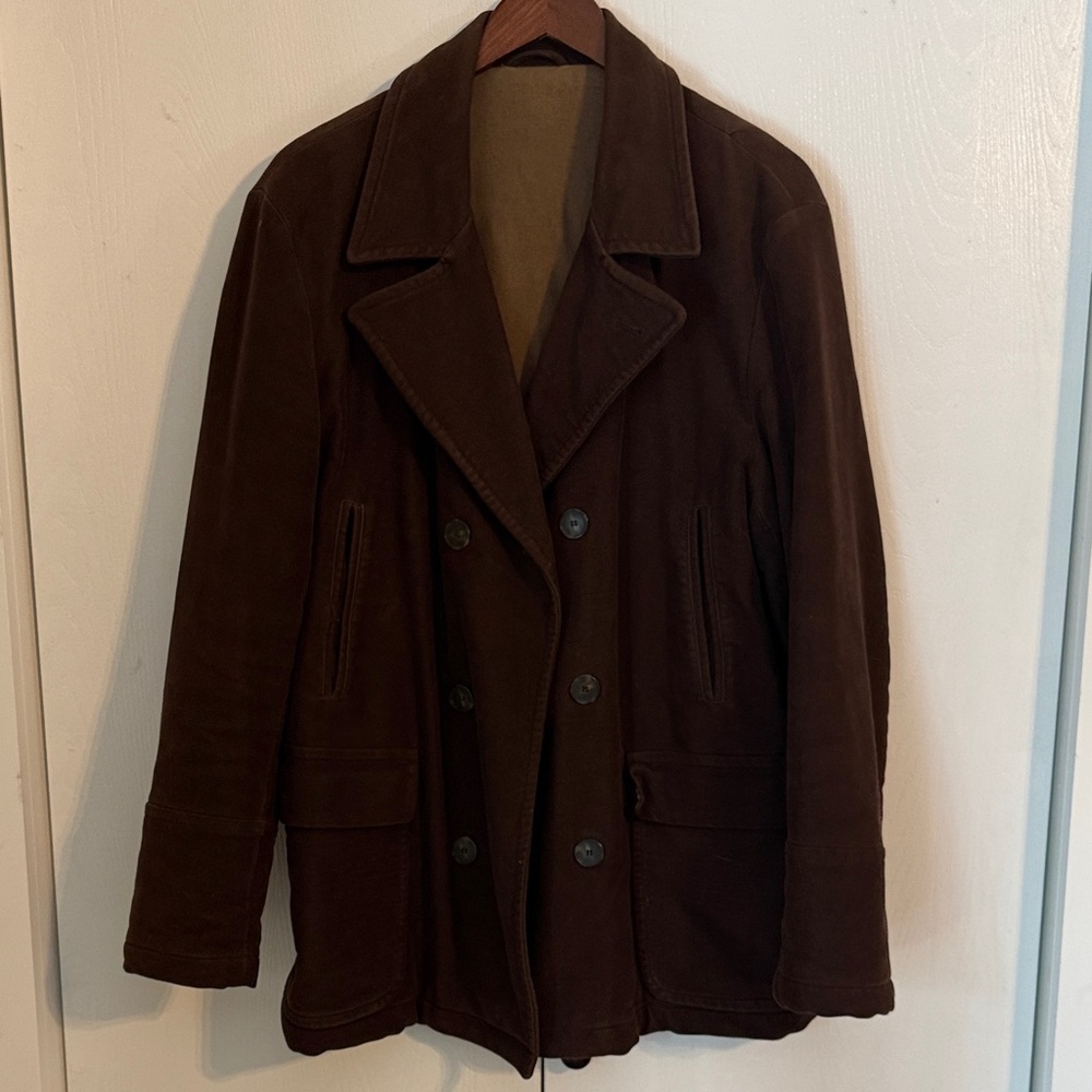 Men's Gazzarrini UOMO Italian Brown Double-Breasted Pea Coat 48